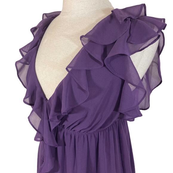 Purple chiffon ruffled short dress, small ruffle V-neck sleeveless babydoll mini - Picture 6 of 6